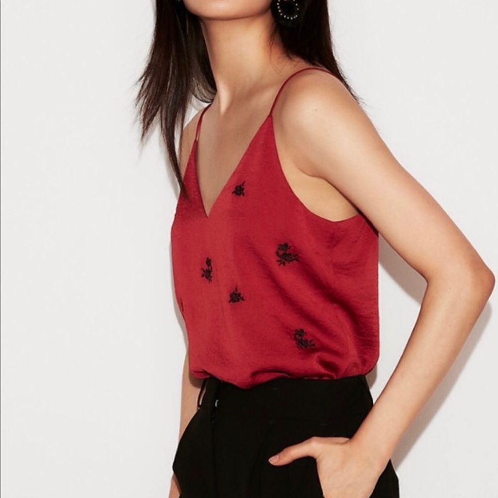 Express Red Camisole with Black Floral Accents